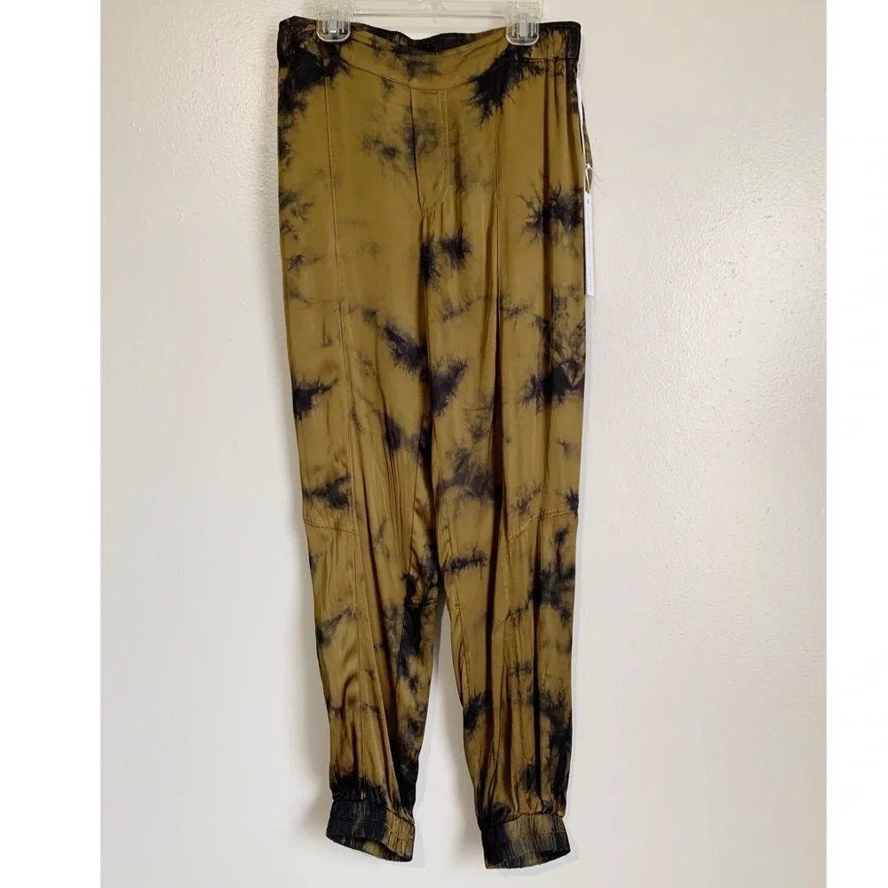 Young Fabulous & Broke Satin Joggers Tie Dye Pants Small High Rise Small Pull On